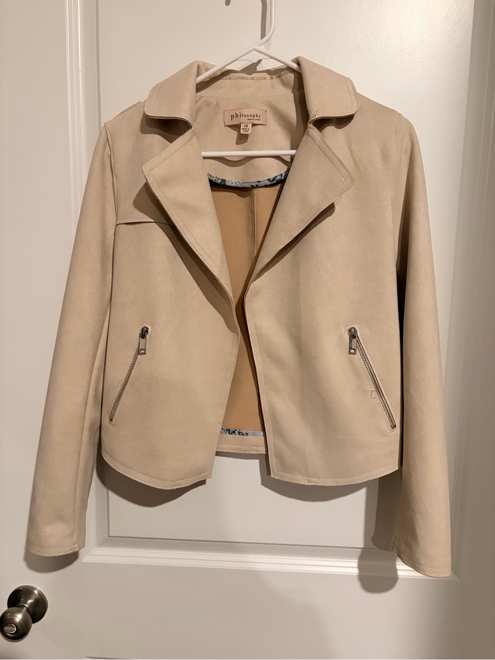 Philosophy Light Beige Suede-Look Moto Jacket